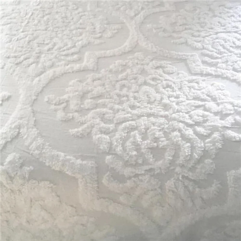 NEW Anthro White Queen / King Boho Chenille Damask Comforter Bedspread Sham Set